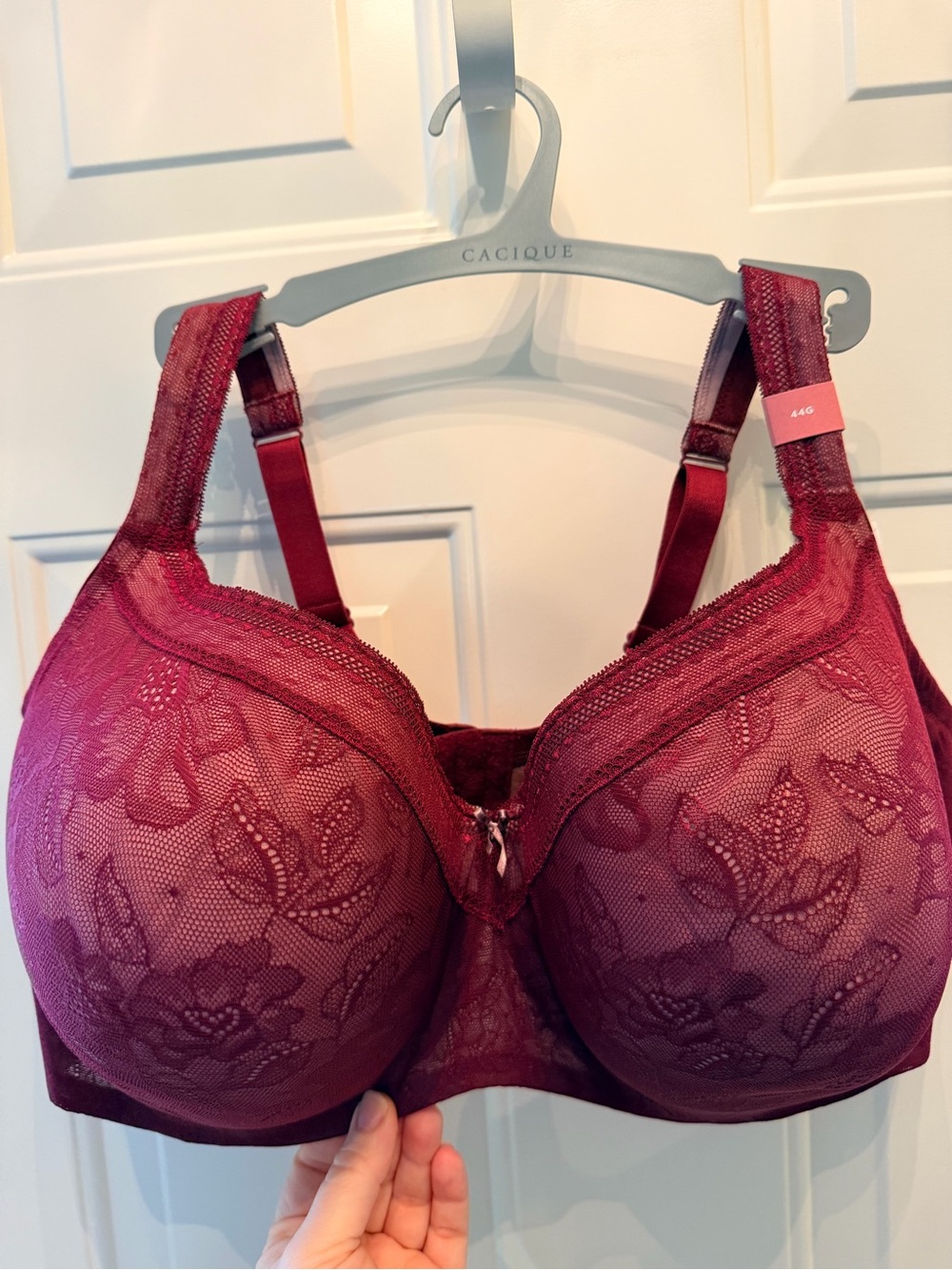 Cacique Burgundy Floral Lace Full Coverage Bra